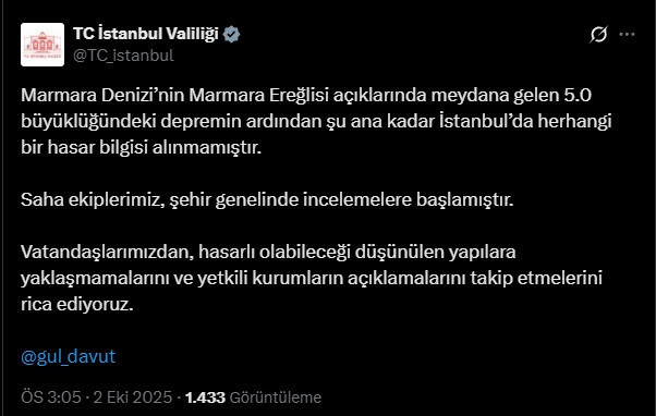 Tekirdağ açıklarında 5 büyüklüğünde deprem! İstanbul'da da hissedildi