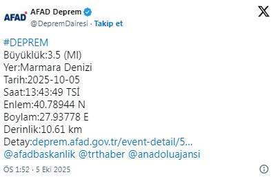 Marmara Denizi'nde korkutan deprem