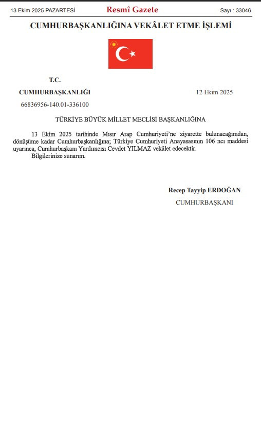 Cumhurbaşkanlığına Cevdet Yılmaz vekalet edecek