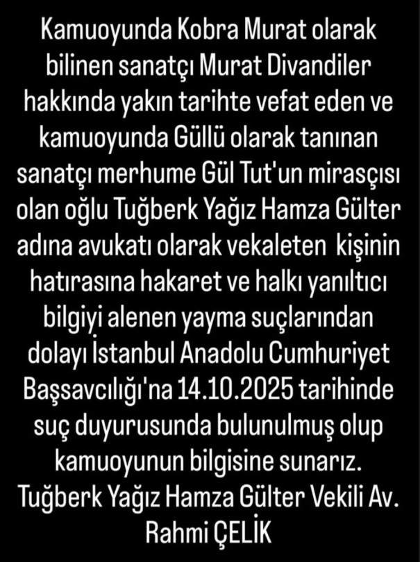 Güllü'nün oğlu, Kobra Murat hakkında suç duyurusunda bulundu