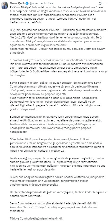 AK Parti Sözcüsü Çelik'ten Terörsüz Türkiye açıklaması