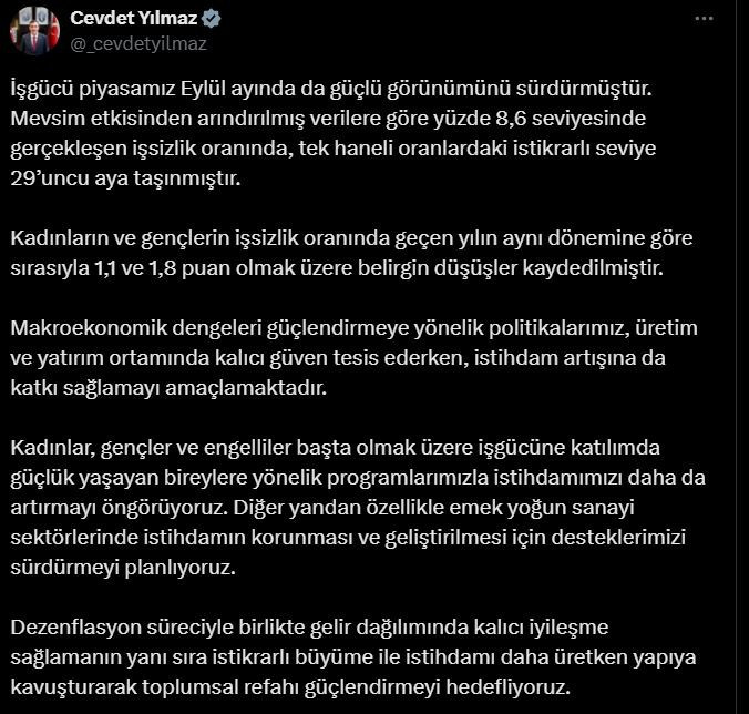 Cevdet Yılmaz: "İstihdamımızı daha da artırmayı öngörüyoruz"