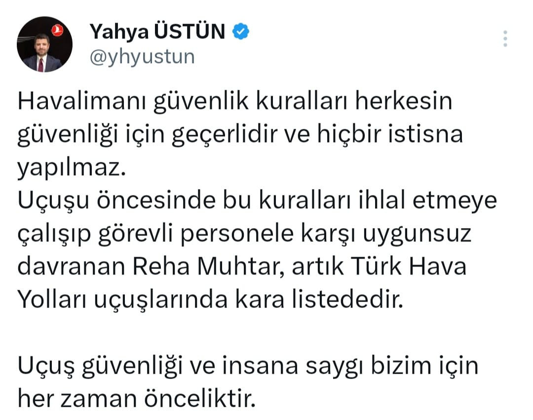 Reha Muhtar THY tarafından kara listeye alındı