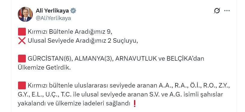 9'u kırmızı bültenle aranan 11 suçlu Türkiye'ye getirildi