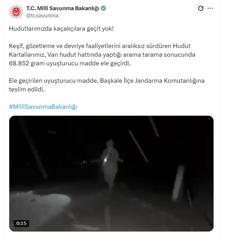 MSB: "Van hudut hattında 68 kilo uyuşturucu ele geçirdi"