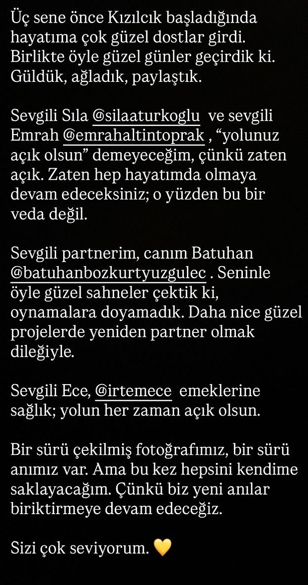 Ceren Karakoç'tan diziden ayrılan oyuncularla ilgili flaş sözler