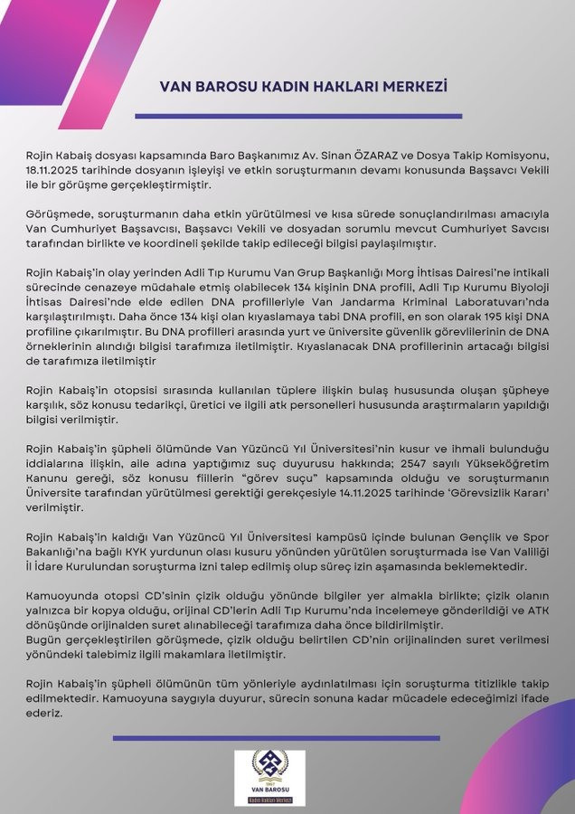 Rojin Kabaiş soruşturmasında DNA örneği alınan kişi sayısı 195’e ulaştı