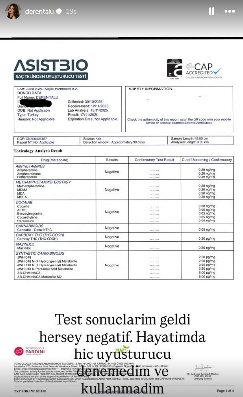 Deren Talu yeni test sonucunu yayınladı
