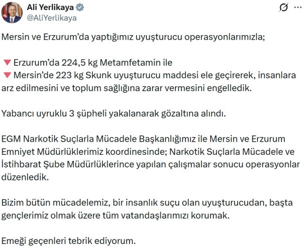Mersin ve Erzurum'da yüklü miktarda uyuşturucu ele geçirildi: 3 gözaltı