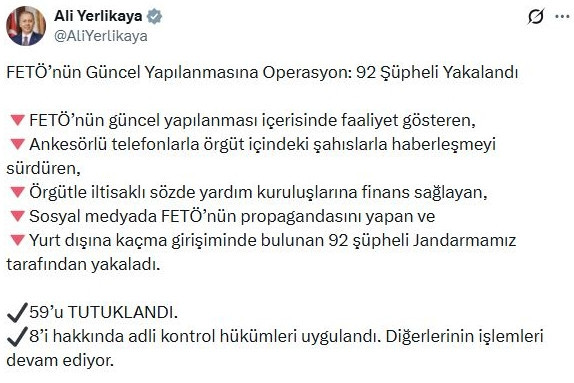 FETÖ'nün güncel yapılanmasına operasyon: 92 gözaltı