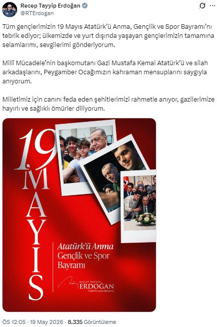 Cumhurbaşkanı Erdoğan'dan 19 Mayıs mesajı