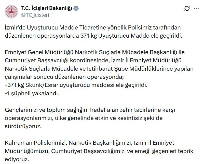 İzmir'de 371 kilogram uyuşturucu ele ge&ccedil;irildi