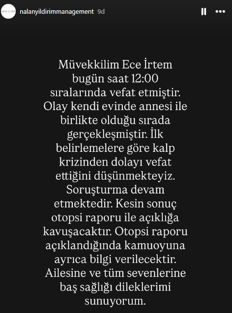 Oyuncu Ece İrtem'in son görüntüleri ortaya çıktı