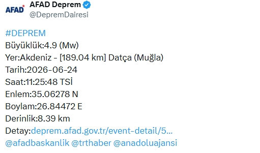 Muğla Dat&ccedil;a a&ccedil;ıklarında şiddetli deprem!